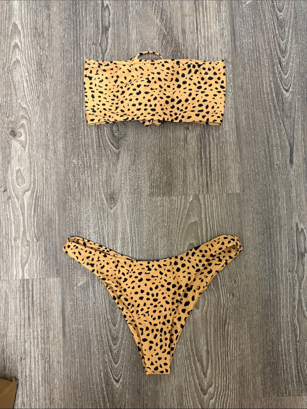 SHEIN Yellow Black Leopard Print Bandeau Bikini